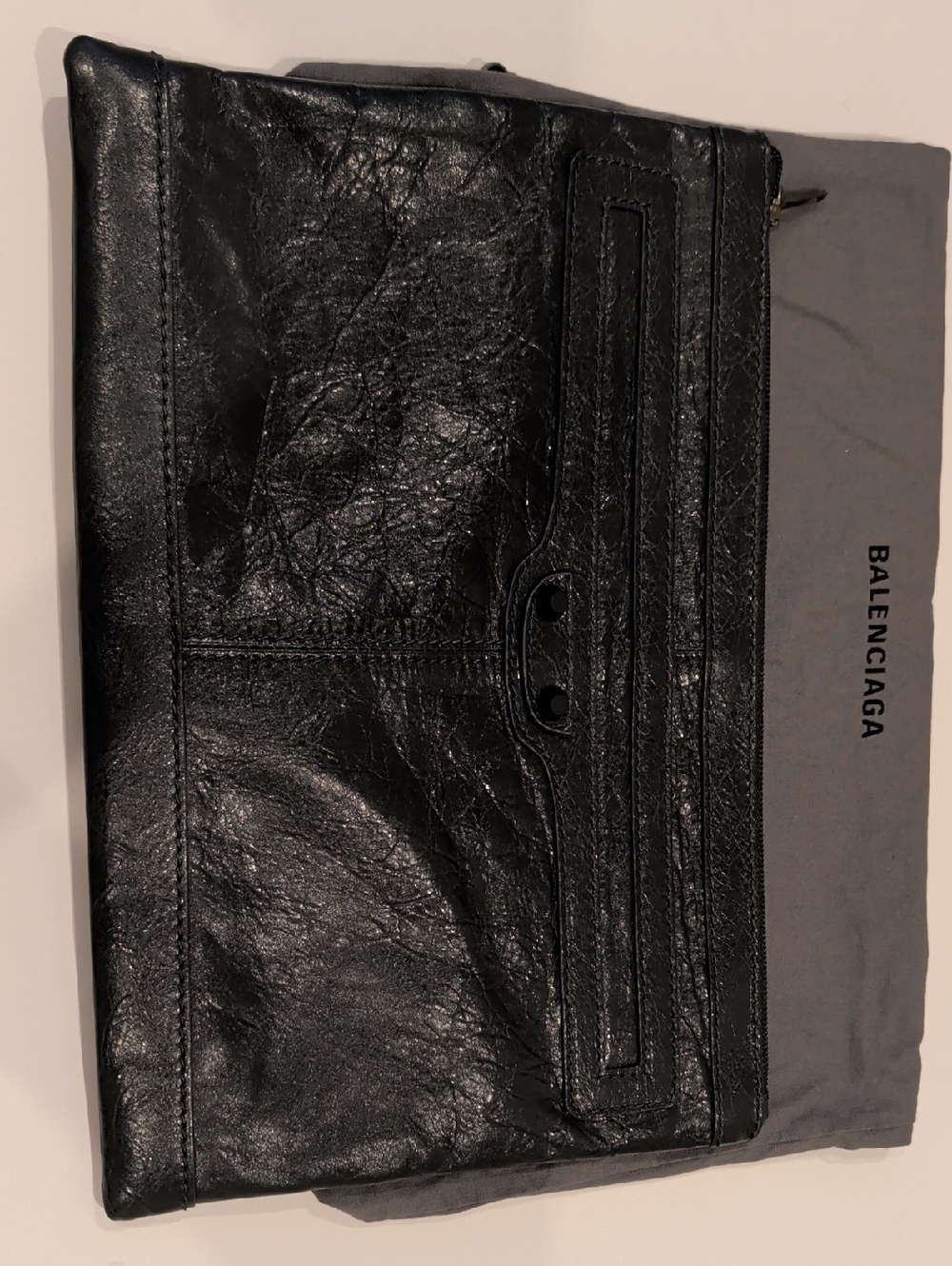 Balenciaga Charcoal Leather Pouch, Authentic.